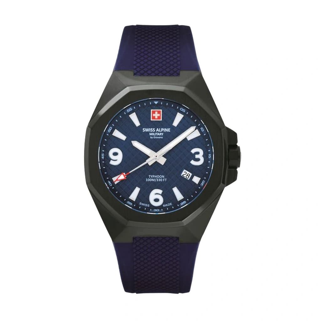 Swiss Alpine Military Typhoon Polyurethene Strap Blue Dial Quartz 7005.1875 100M Men's Watch product image
