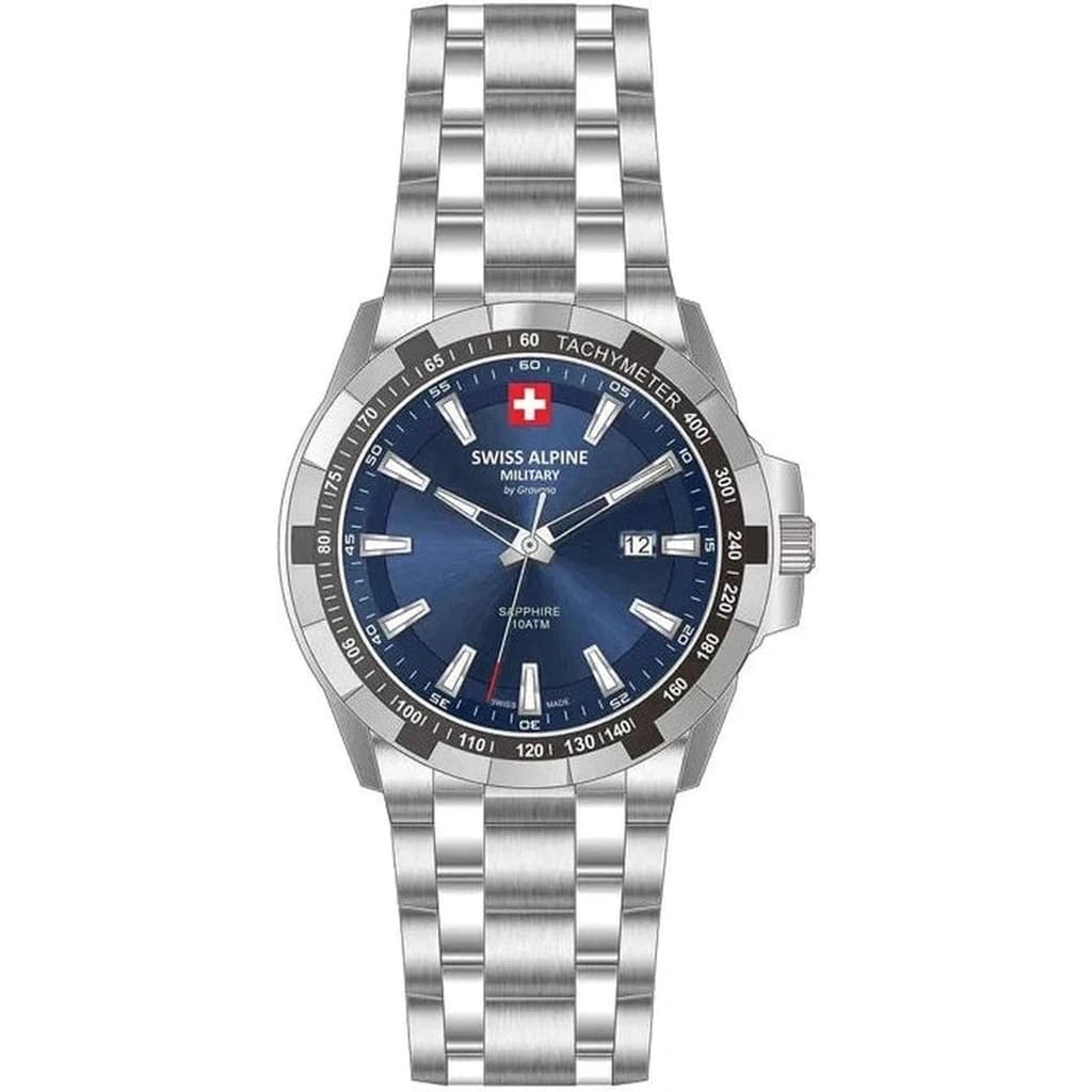 Swiss Alpine Military Star Fighter Original Stainless Steel Blue Dial Quartz 7044.1235 100M Men's Watch product image
