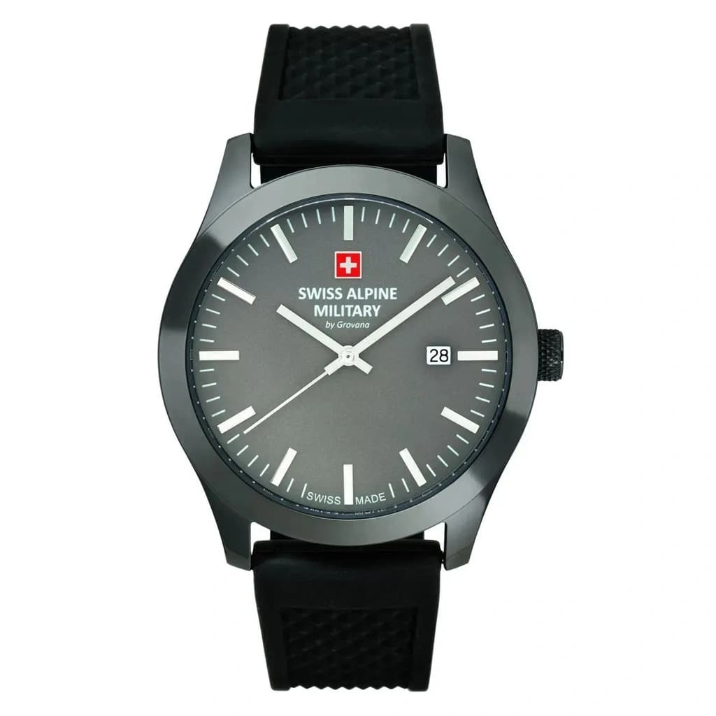 Swiss Alpine Military Combat Basic Rubber Strap Anthracite Dial Quartz 7055.1898 100M Men's Watch product image